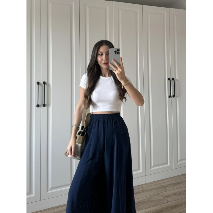 Bilek Boy Geniş Paça Lacivert Pantolon