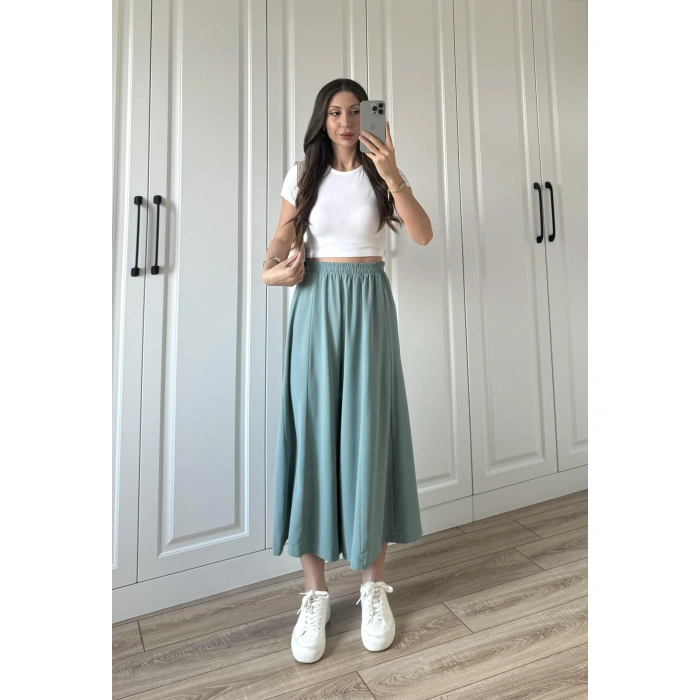 Bilek Boy Geniş Paça Mint Yeşili Pantolon