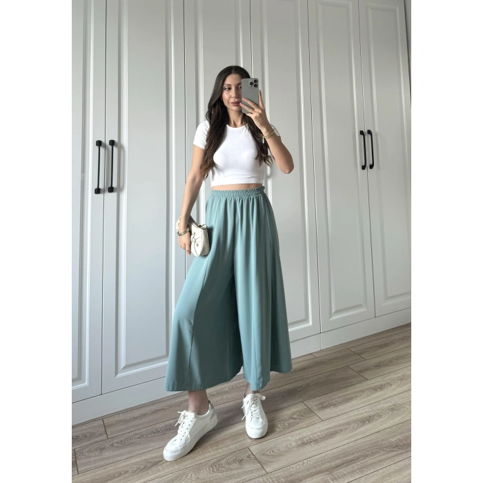Bilek Boy Geniş Paça Mint Yeşili Pantolon
