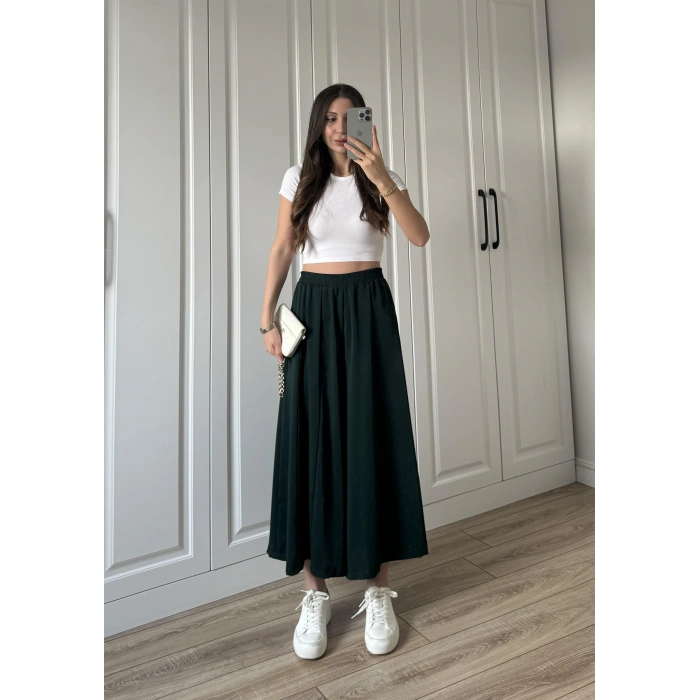 Bilek Boy Geniş Paça Zümrüt Yeşili Pantolon