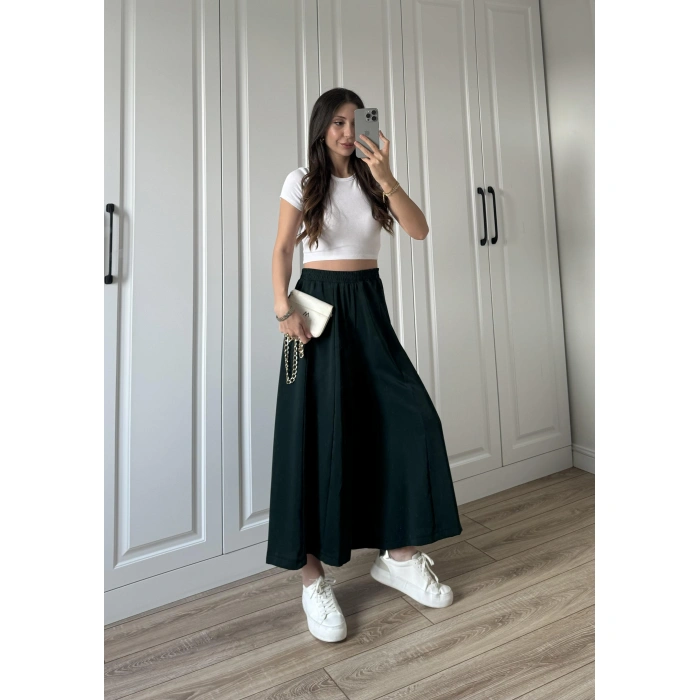 Bilek Boy Geniş Paça Zümrüt Yeşili Pantolon