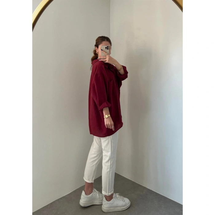 Bordo Oversize Tensel Gömlek