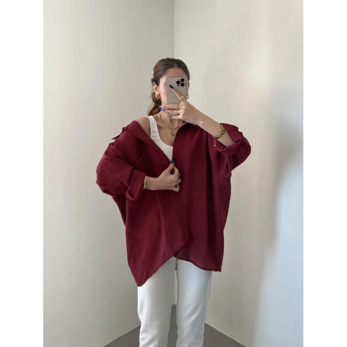 Bordo Oversize Tensel Gömlek