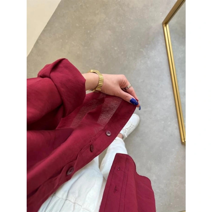 Bordo Oversize Tensel Gömlek