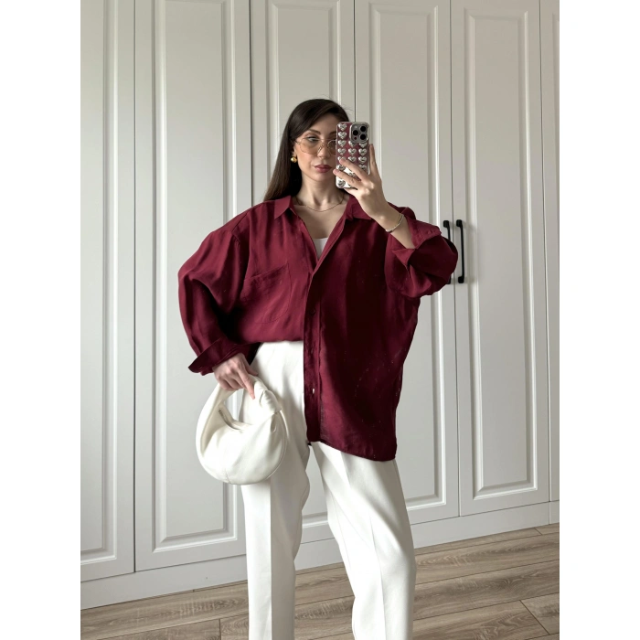 Bordo Oversize Tensel Gömlek