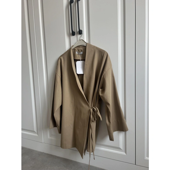 Cappuccino Yandan Bağlamalı Gabardin Kimono Ceket
