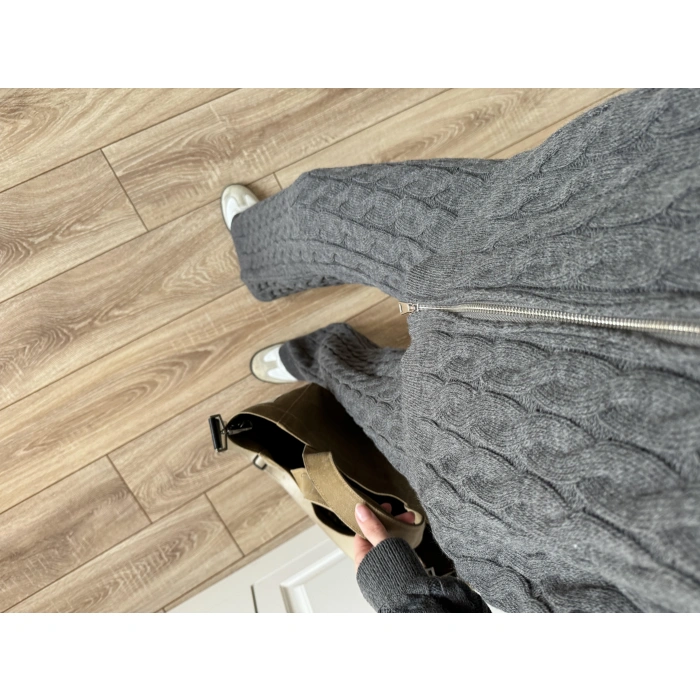 Çift Fermuarlı Antrasit Örgü Triko Takım