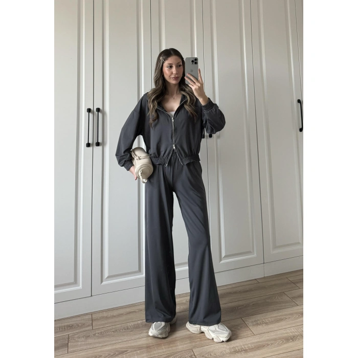 Çift Fermuarlı Antrasit Spor Model Takım