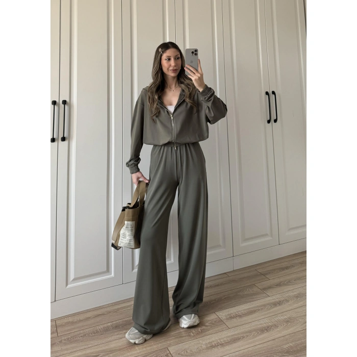 Çift Fermuarlı Haki Spor Model Takım