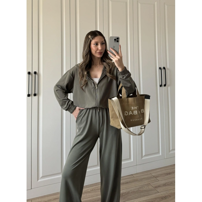 Çift Fermuarlı Haki Spor Model Takım