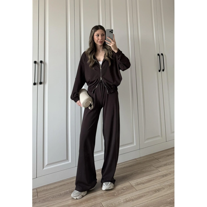 Çift Fermuarlı Kahve Spor Model Takım