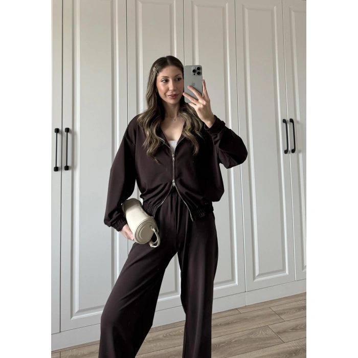 Çift Fermuarlı Kahve Spor Model Takım