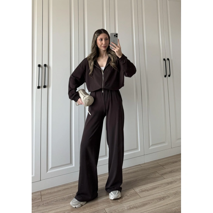 Çift Fermuarlı Kahve Spor Model Takım