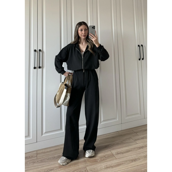 Çift Fermuarlı Siyah Spor Model Takım