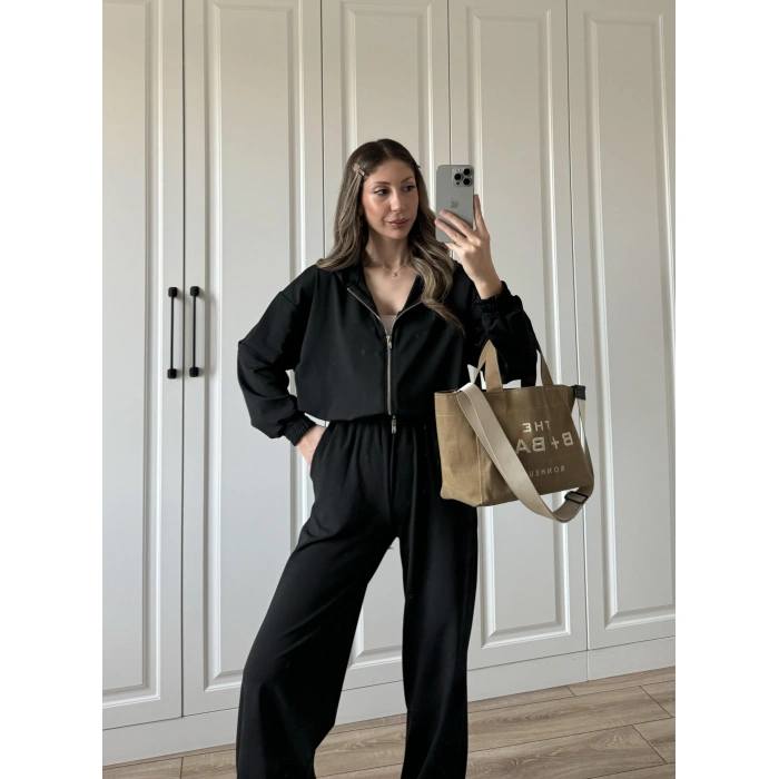 Çift Fermuarlı Siyah Spor Model Takım