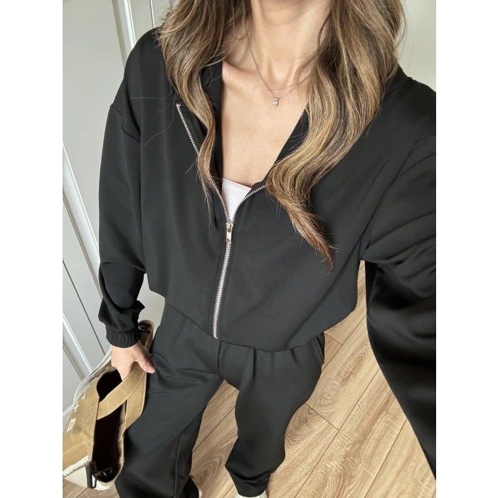 Çift Fermuarlı Siyah Spor Model Takım