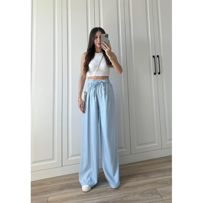 Dania Premium Bebe Mavi Tensel Palazzo Pantolon