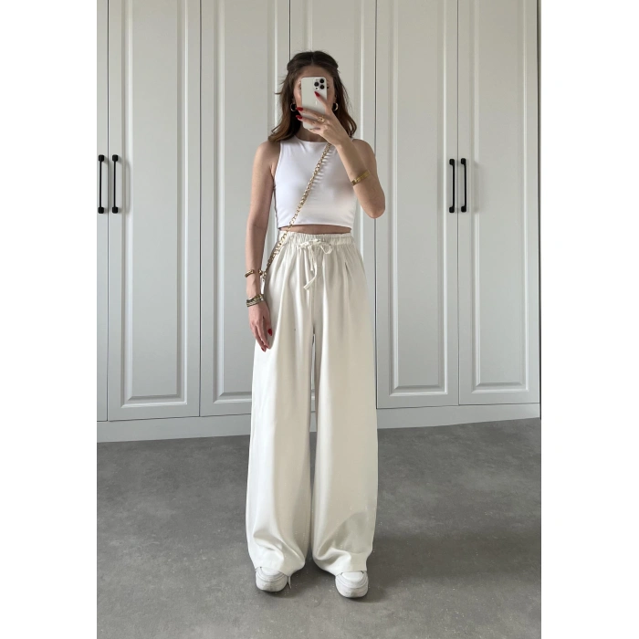 Dania Premium Beyaz Tensel Palazzo Pantolon