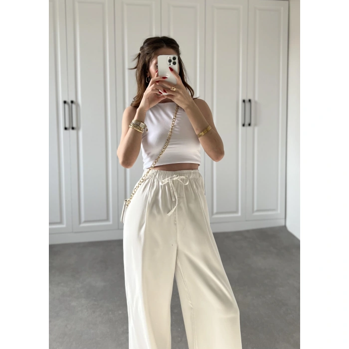 Dania Premium Beyaz Tensel Palazzo Pantolon