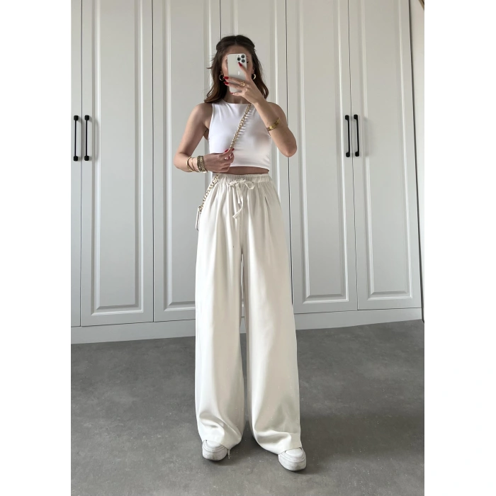 Dania Premium Beyaz Tensel Palazzo Pantolon