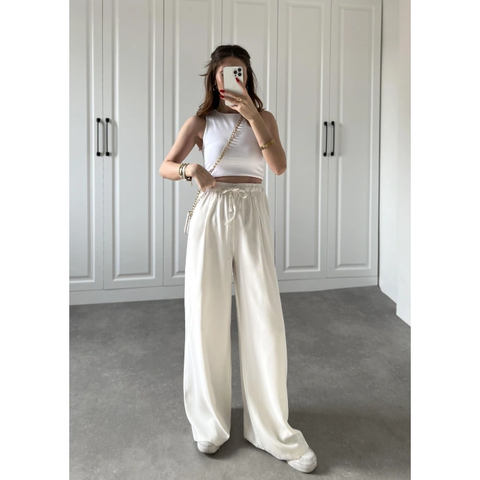 Dania Premium Beyaz Tensel Palazzo Pantolon