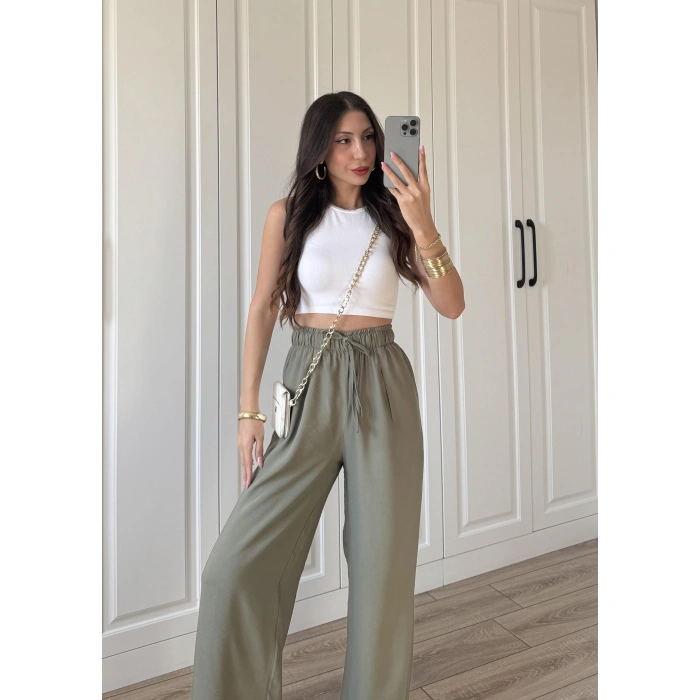 Dania Premium Haki Tensel Palazzo Pantolon