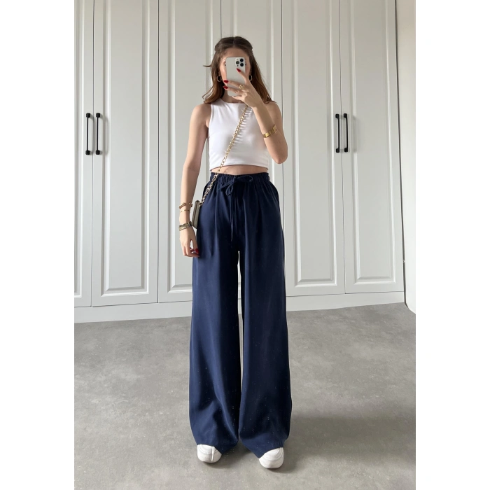 Dania Premium Lacivert Tensel Palazzo Pantolon