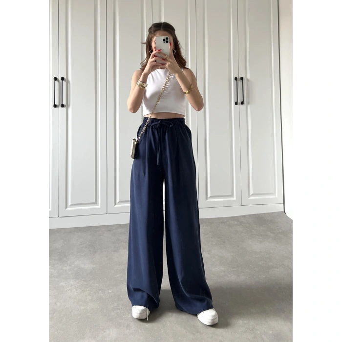 Dania Premium Lacivert Tensel Palazzo Pantolon