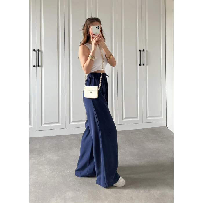 Dania Premium Lacivert Tensel Palazzo Pantolon