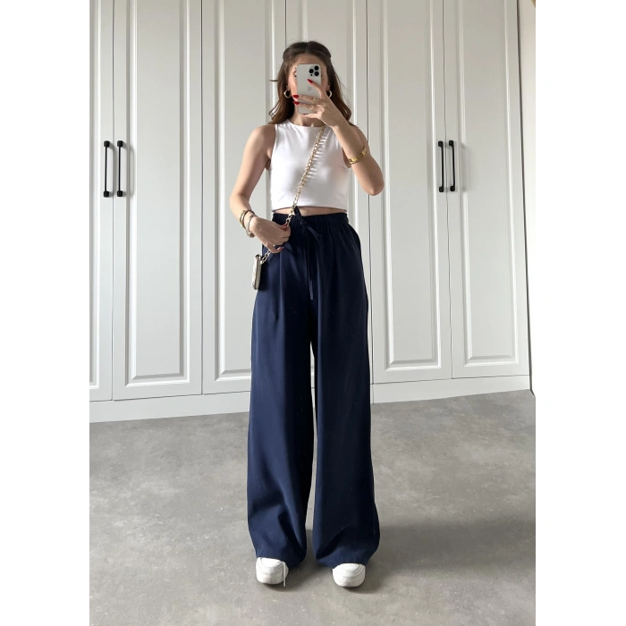 Dania Premium Lacivert Tensel Palazzo Pantolon