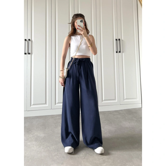 Dania Premium Lacivert Tensel Palazzo Pantolon