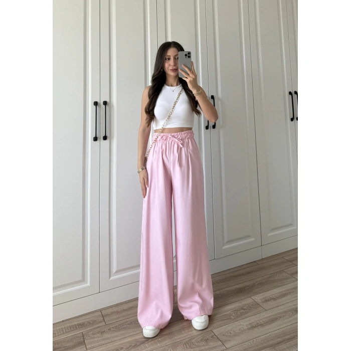 Dania Premium Pembe Tensel Palazzo Pantolon