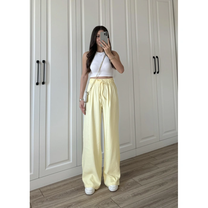 Dania Premium Sarı Tensel Palazzo Pantolon