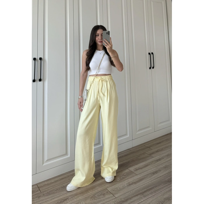 Dania Premium Sarı Tensel Palazzo Pantolon