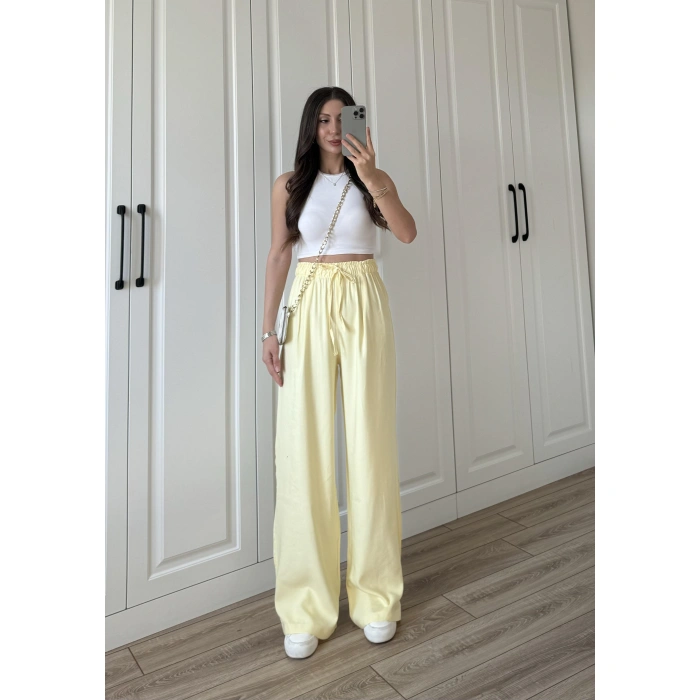 Dania Premium Sarı Tensel Palazzo Pantolon