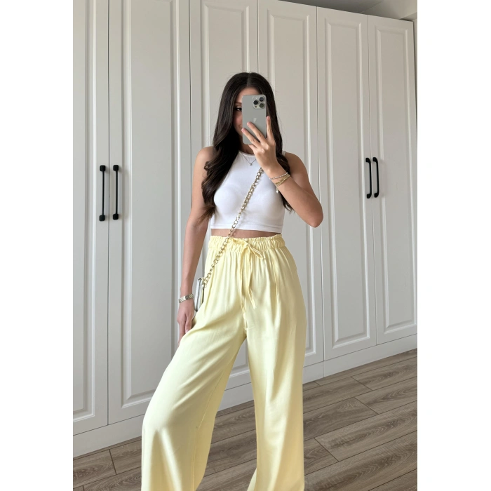 Dania Premium Sarı Tensel Palazzo Pantolon