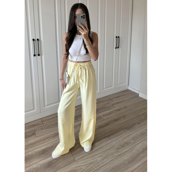 Dania Premium Sarı Tensel Palazzo Pantolon