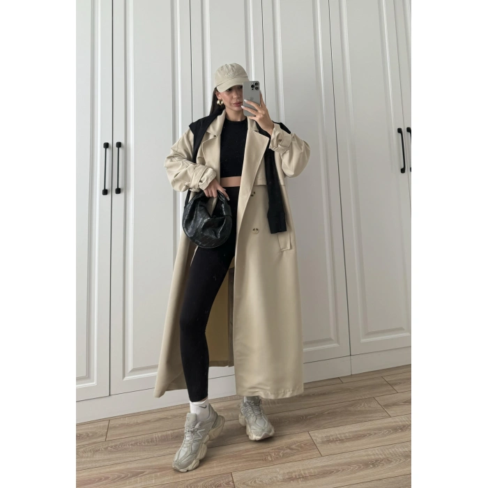 Ekstra Oversize Premium Taş Trençkot