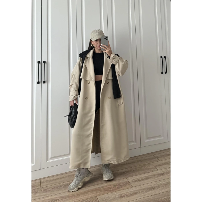 Ekstra Oversize Premium Taş Trençkot