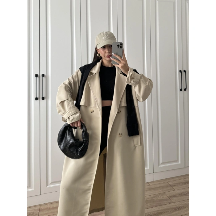 Ekstra Oversize Premium Taş Trençkot