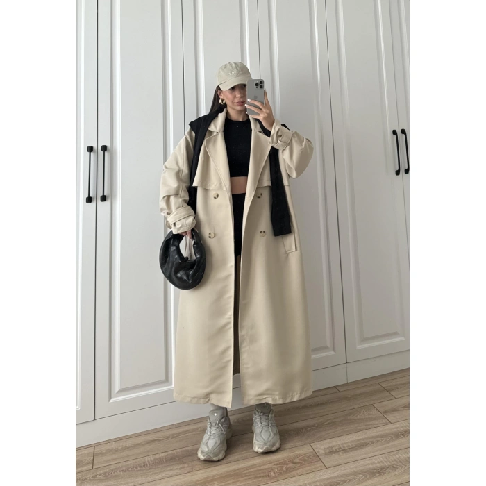 Ekstra Oversize Premium Taş Trençkot