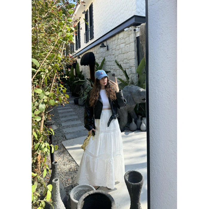 Fisto Beyaz Premium Astarlı Etek