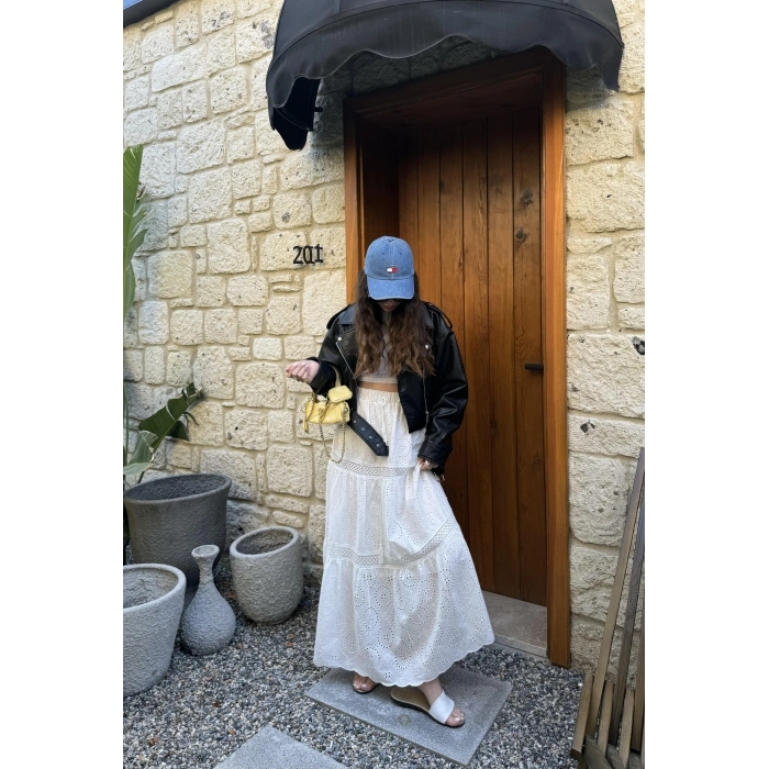 Fisto Beyaz Premium Astarlı Etek