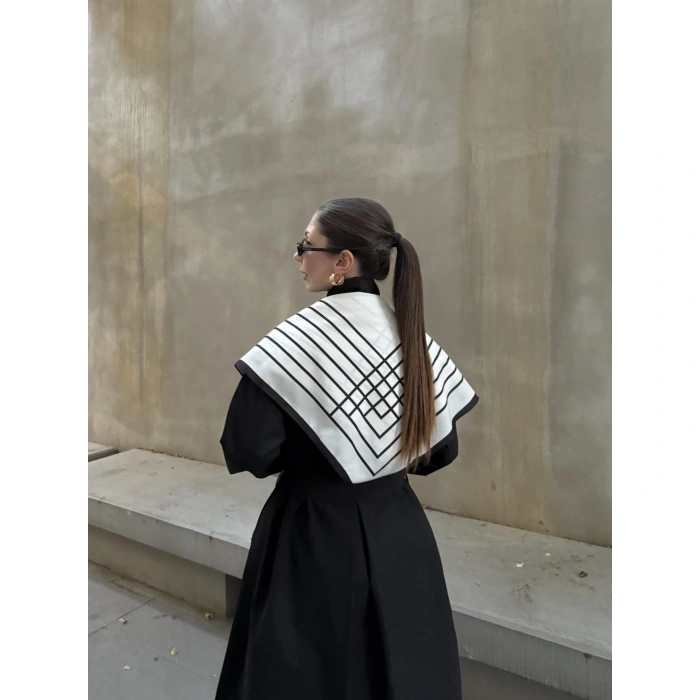 Fularlı Oversize Premium Siyah  Trençkot