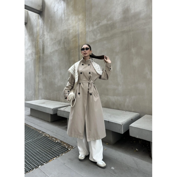 Fularlı Oversize Premium Taş Trençkot