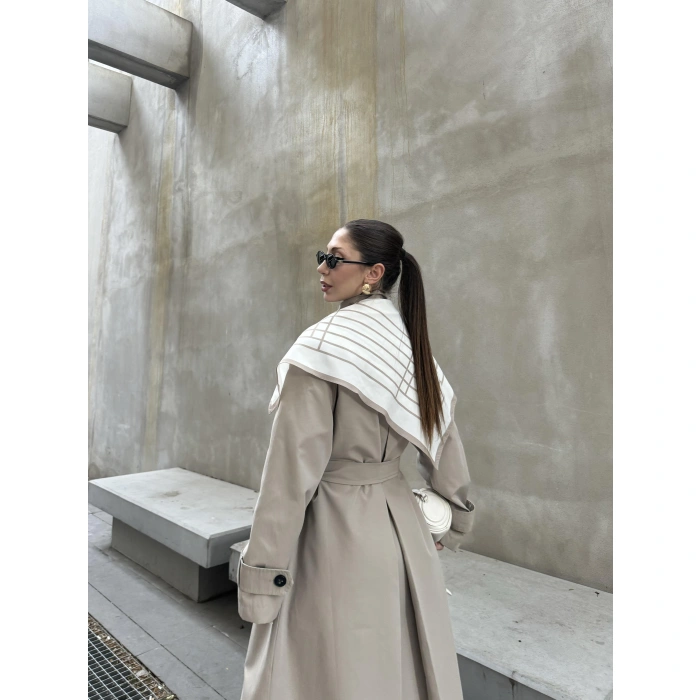 Fularlı Oversize Premium Taş Trençkot
