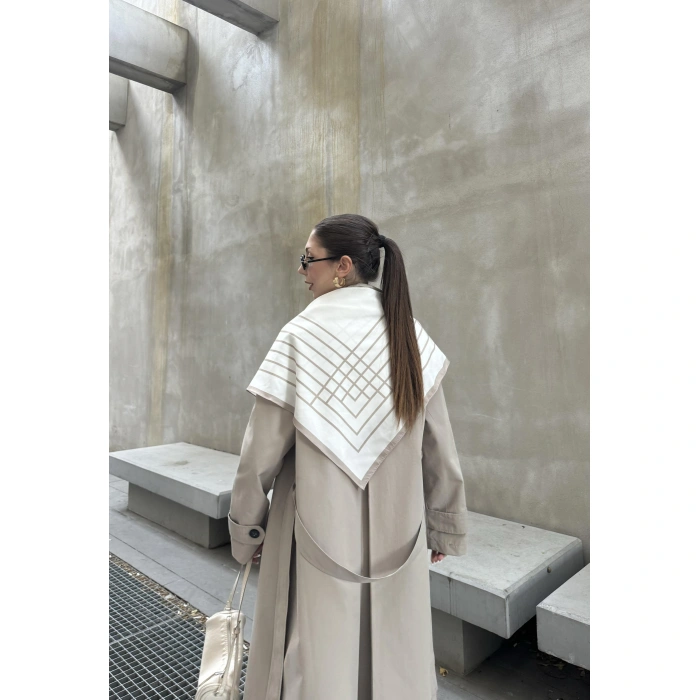 Fularlı Oversize Premium Taş Trençkot