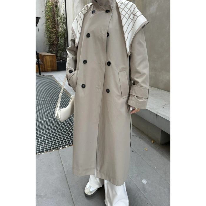 Fularlı Oversize Premium Taş Trençkot