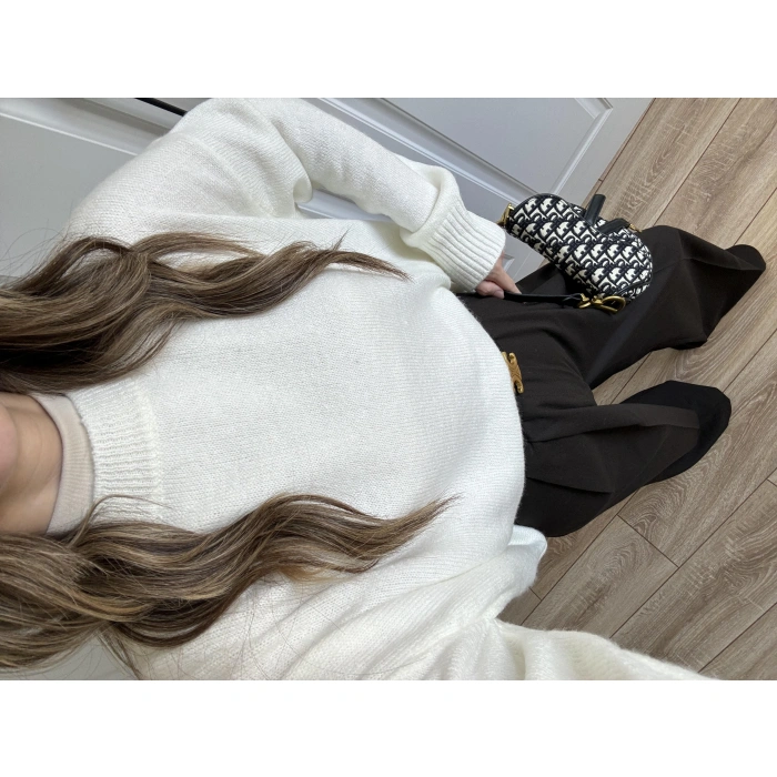 Golden Oversize Ekru Triko Kazak