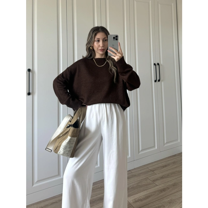 Golden Oversize Kahve Triko Kazak